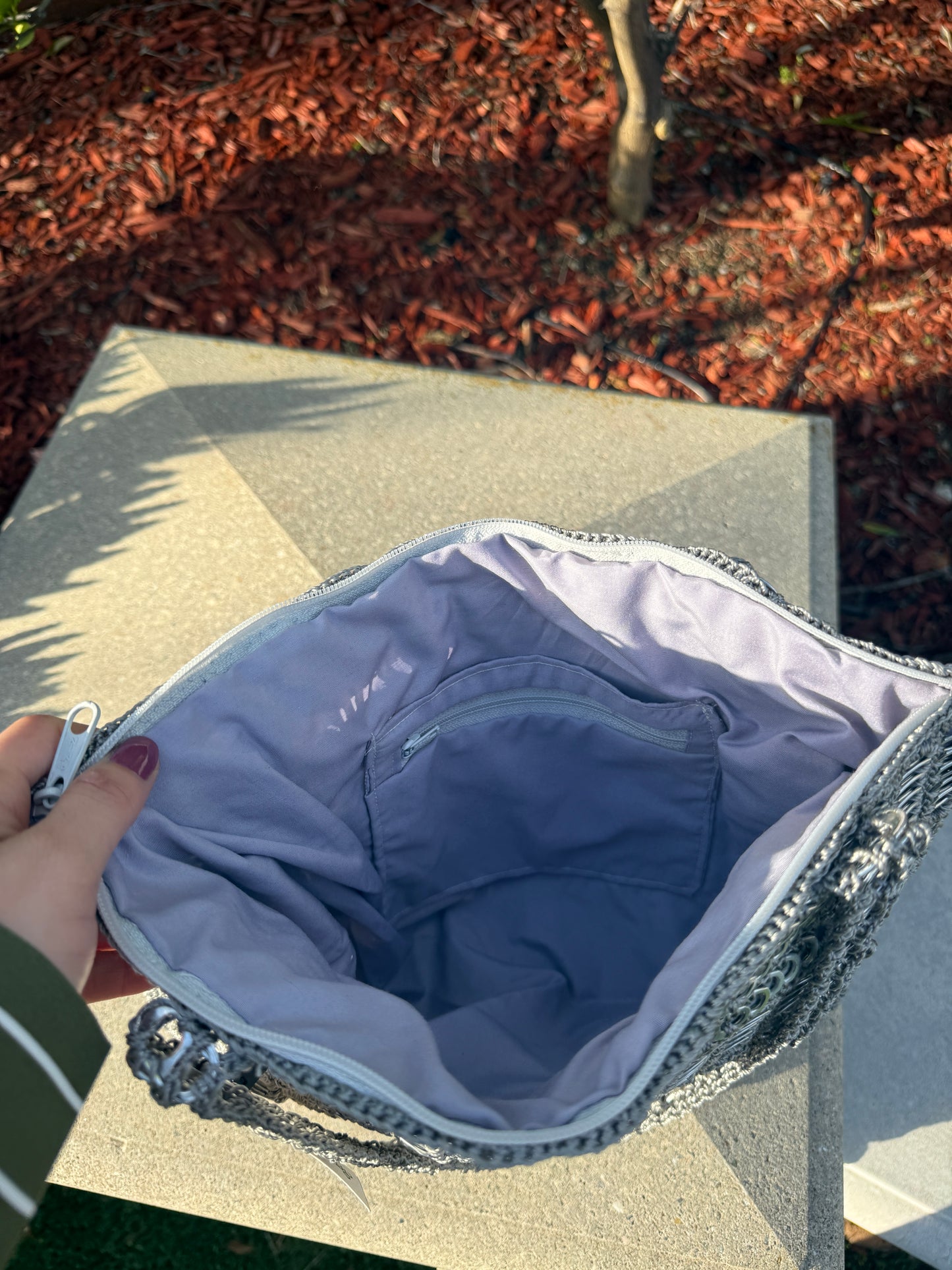 Large asymmetrical shoulder bag w/coin purse