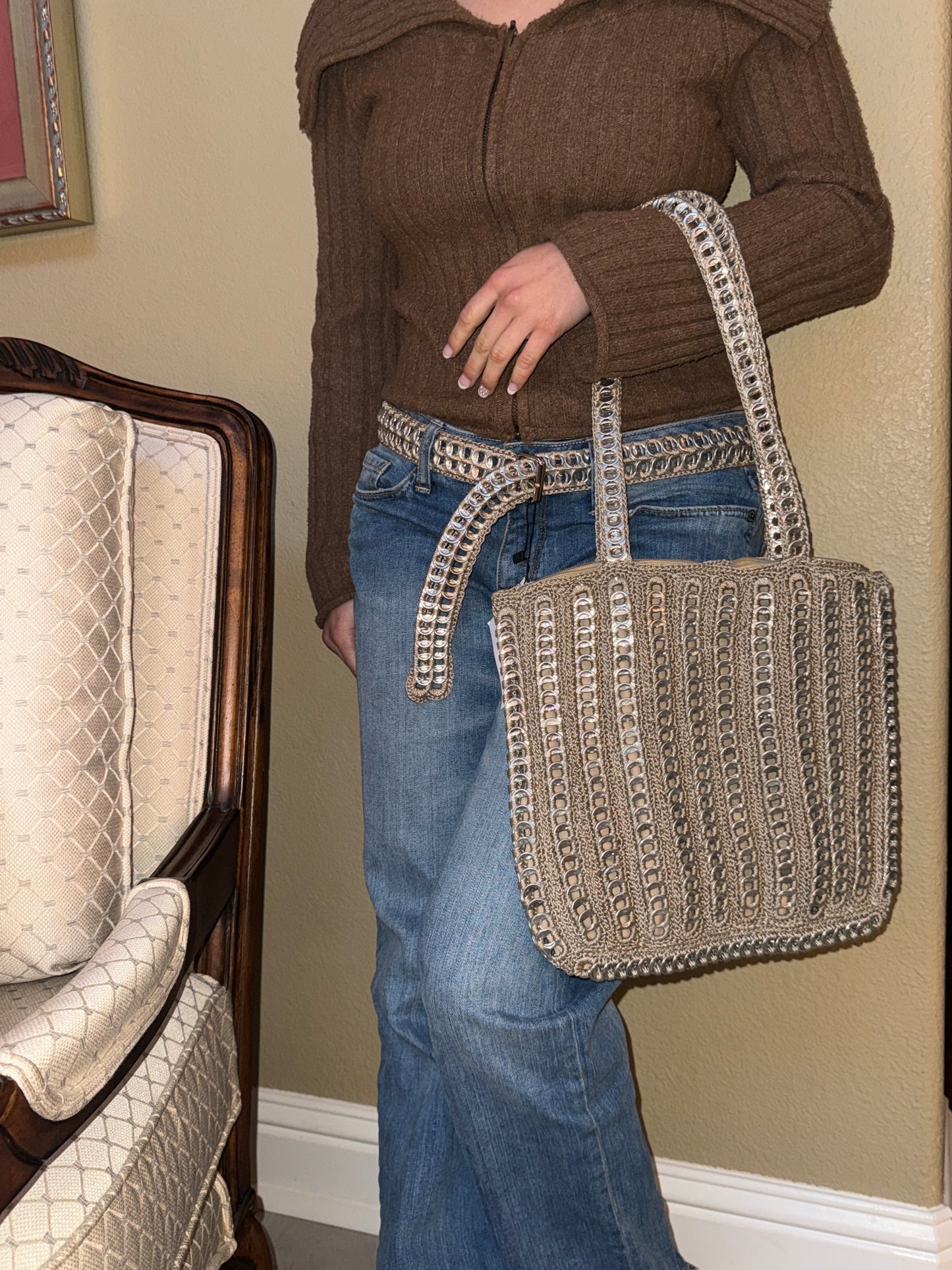 Beige Large Soda Can Tab Tote